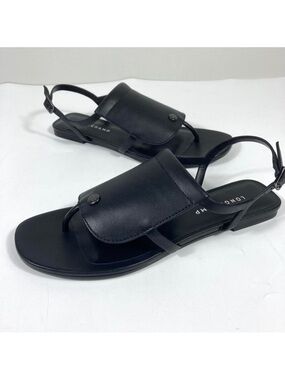 Longchamp Shield Logo Flat Sandals Black Leather 39 EU 8 US NEW